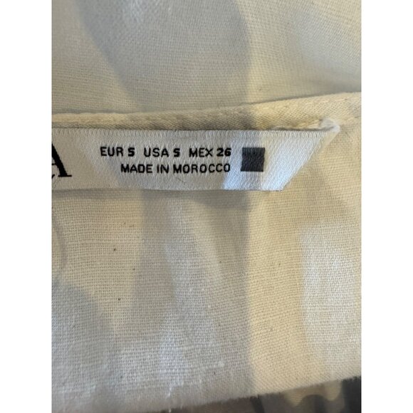 Zara Dress Women Small White Linen Blend Short Puff Sleeve Babydoll Preppy - Picture 9 of 11